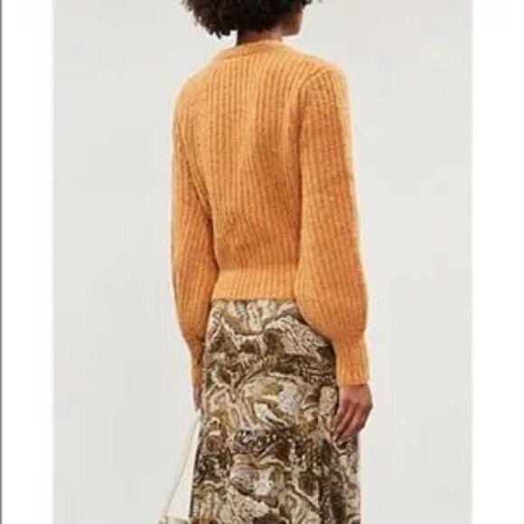 Reformation Tatum Alpaca Blend Semi Sheer Knit Orange Puff Sleeve Sweater Medium - Picture 7 of 15